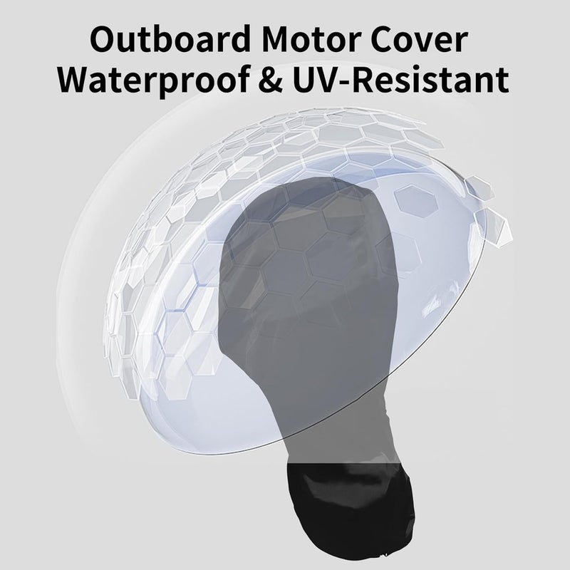 GluckMarine GlückMarine Full Outboard Motor Cover Compatible with Mercury Suzuki Evinrude Yamaha Honda Tohatsu 6-20 HP Boat Engines Heavy Duty Sun Proof Black - Image 5